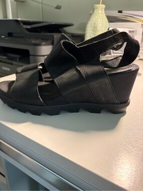 Sorel Black Strappy Wedge Sandals